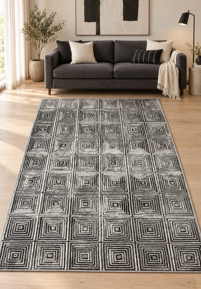 Tipo Maze Geometric Grey Rug